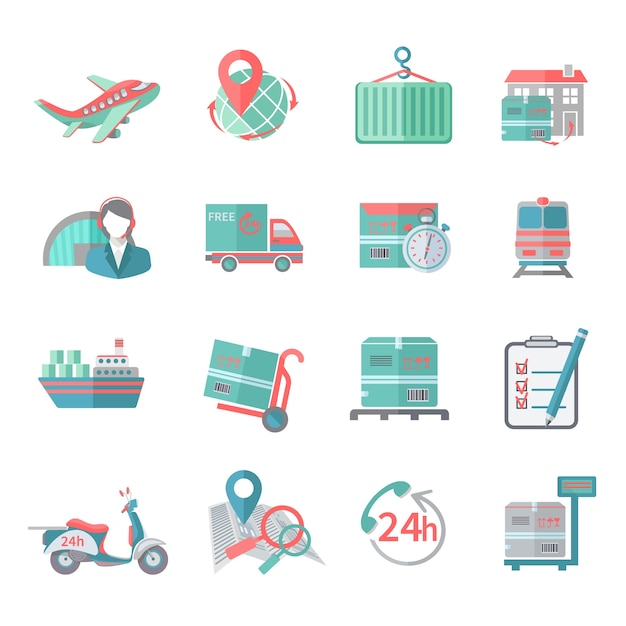 Logistic icons set flat