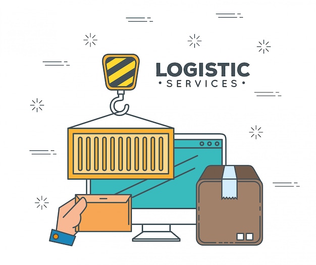 Free Vector logistic services with computer