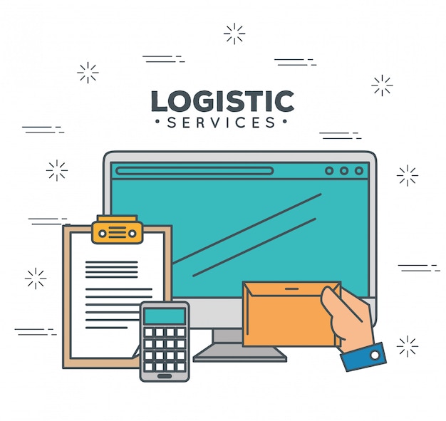 Free Vector logistic services with computer