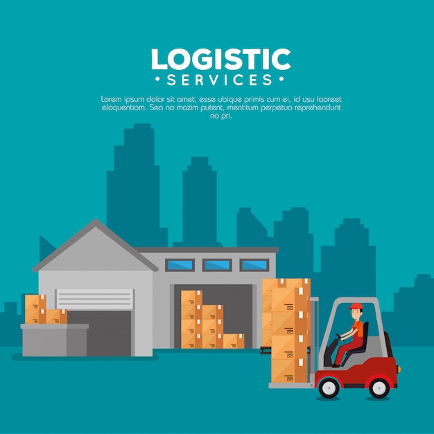 Free Vector logistic services with forklift and worker