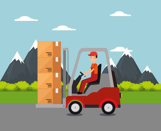 Free Vector logistic services with forklift and worker