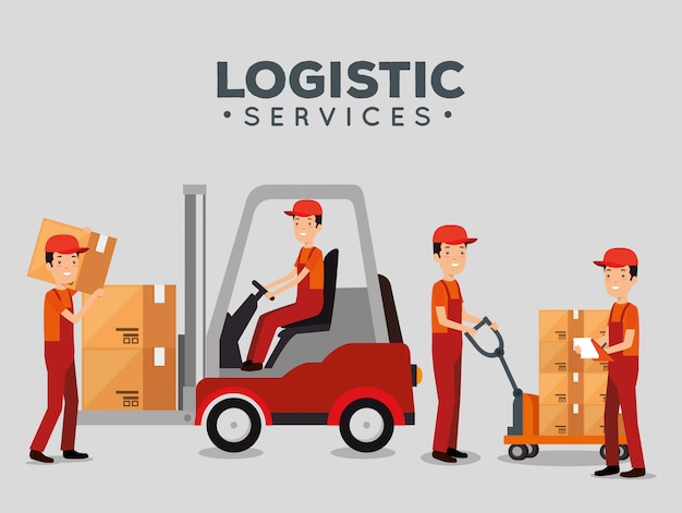 Free Vector logistic services with team delivery workers