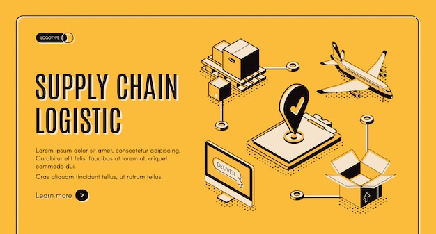 Logistics company supply chain isometric webpage