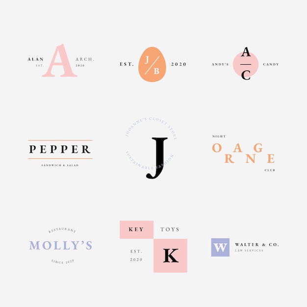 Logo collection with pastel colors minimal style