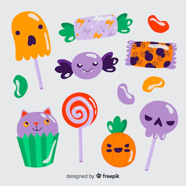 Lollipops and candies halloween hand drawn