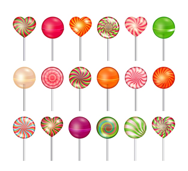 Free Vector lollipops  set. candy , sweet food dessert, caramel on stick