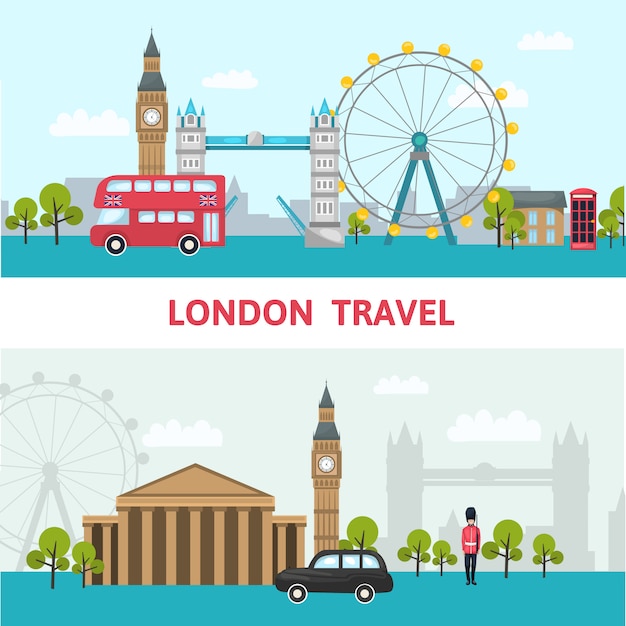 Free Vector london city skyline illustration with headline london travel and sights of the city