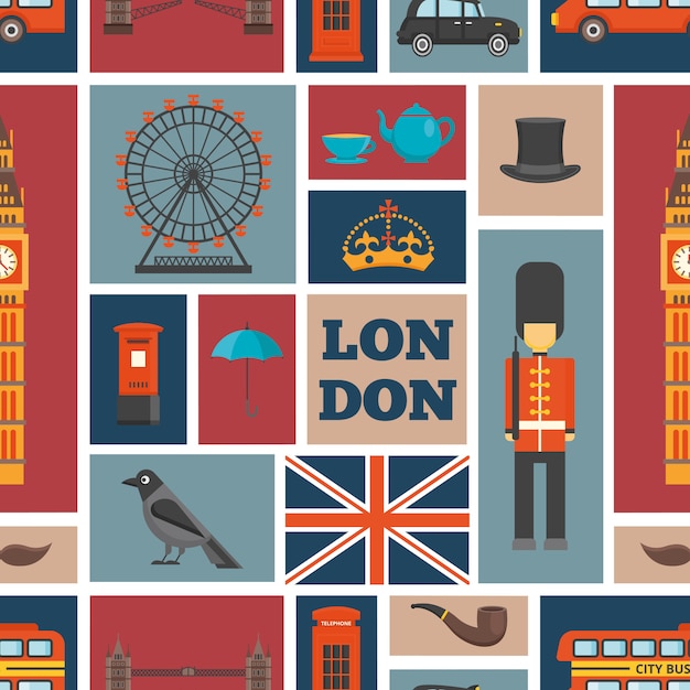 Free Vector london seamless pattern with uk theme and places of interest