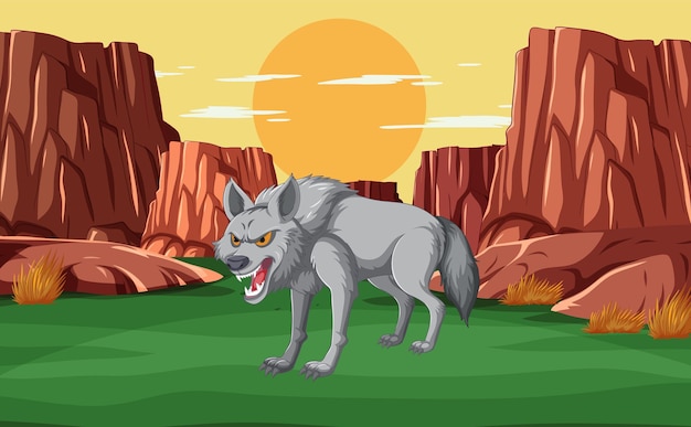 Free Vector lone wolf in a desert landscape