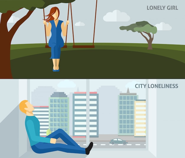 Free Vector lonely people banner