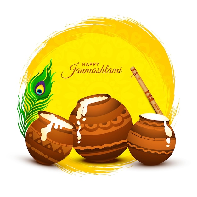 Lord Krishna dahi handi in happy janmashtami festival card background