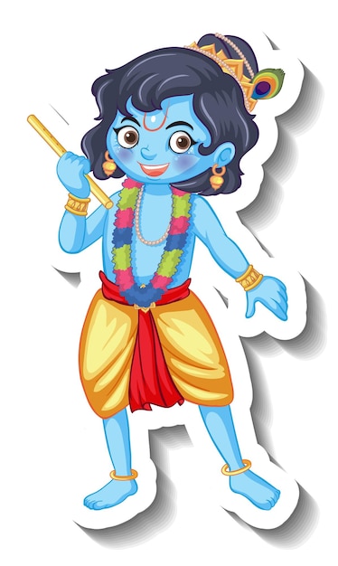 Free vector lord krishna kid cartoon character sticker