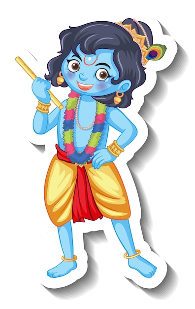 Free vector lord krishna kid cartoon character sticker