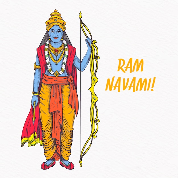 Lord rama holding a golden bow hand drawn