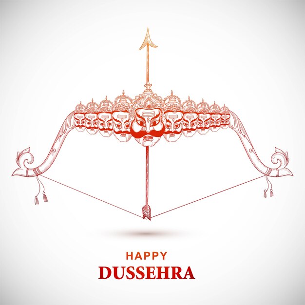 Lord Rama with arrow killing ravana in happy dussehra sketch design