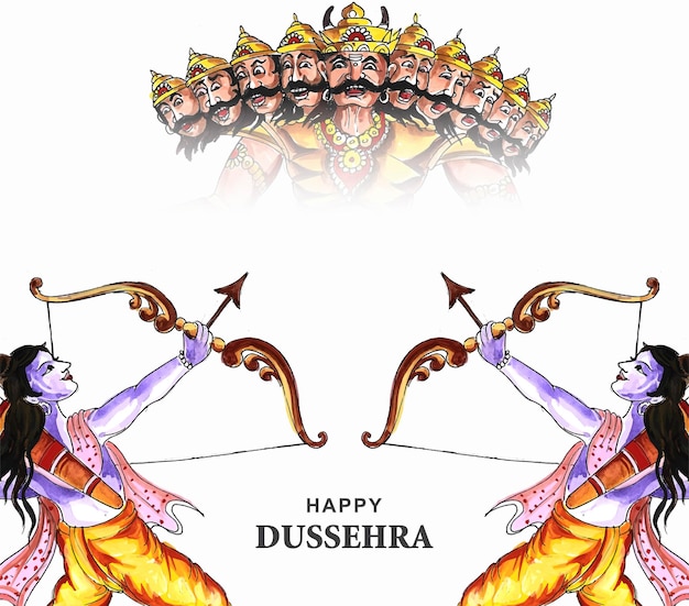 Free Vector lord rama with arrow killing ravana in navratri festival card background