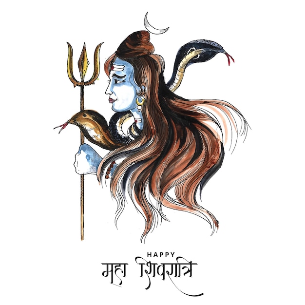 Free vector lord shiva indian god of hindu for maha shivratri card background