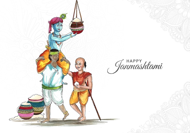 Lord shri krishana in happy janmashtami festival card background