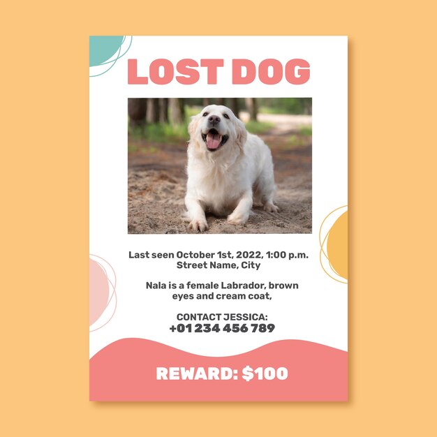 Lost dog sign poster template