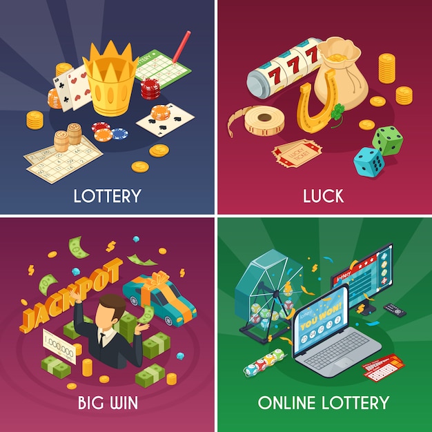 Free vector lottery concept icons set with luck and win symbols isometric isolated vector illustration