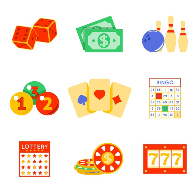 Lottery elements set. Risk and card, luck and game