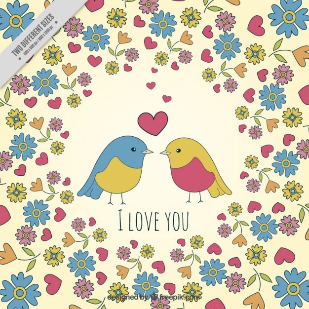 Free Vector in love birds background with flowers