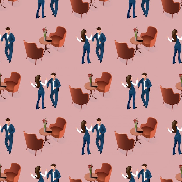 Love Couple Dating at Restaurant Seamless Pattern