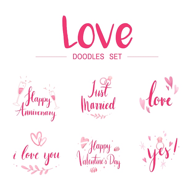 Love doodle set typography vectors