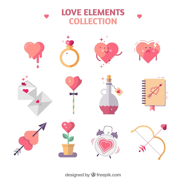 Love element collection with flat design