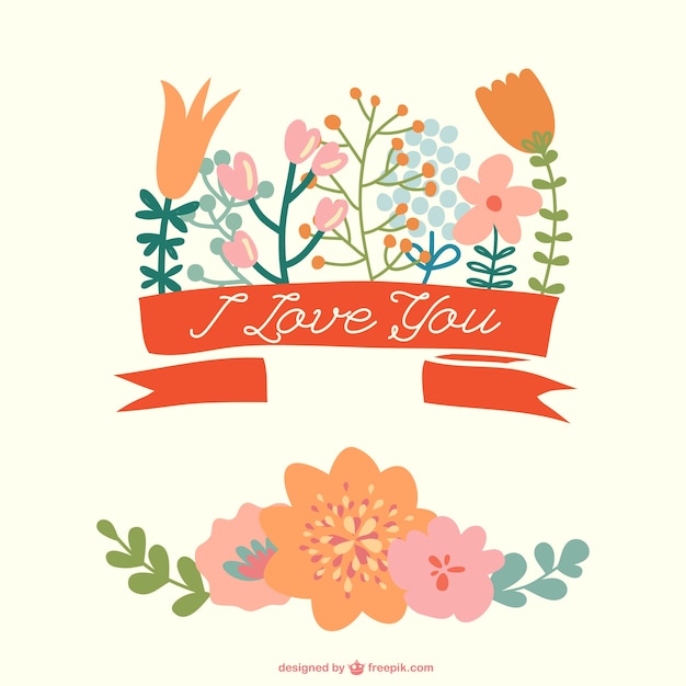 Free Vector love flowers with ribbon