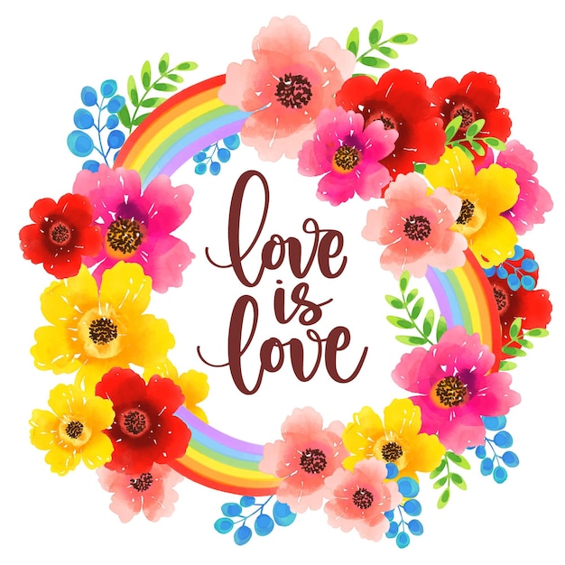 Free Vector love is love pride calligraphy watercolour flowers