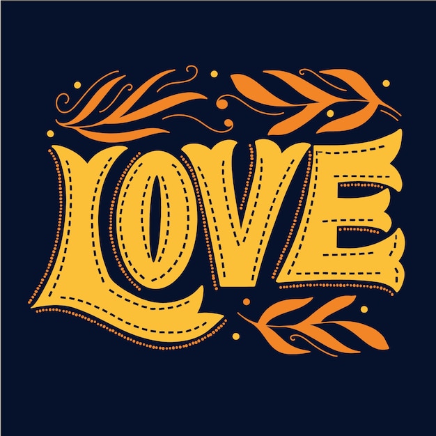 Free Vector love lettering and golden leaves