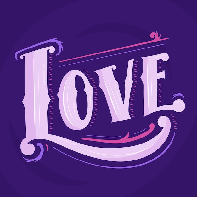 Free Vector love lettering in vintage style on purple background