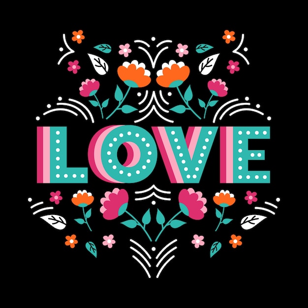 Free vector love lettering with flowers