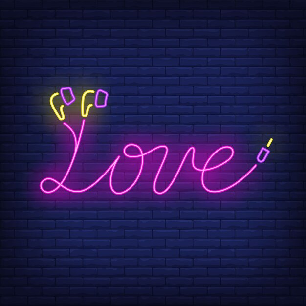 Love neon lettering made of earphones cable