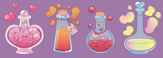 Free Vector love potion bottle magic heart chemistry game