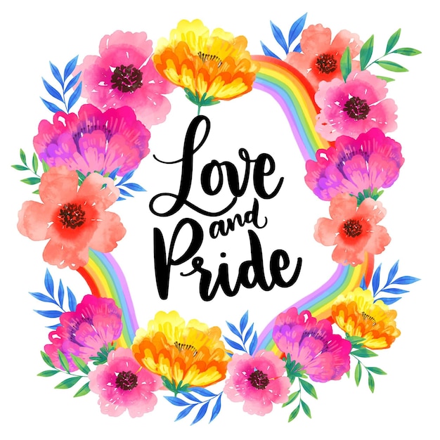 Free vector love and pride lettering watercolour flowers