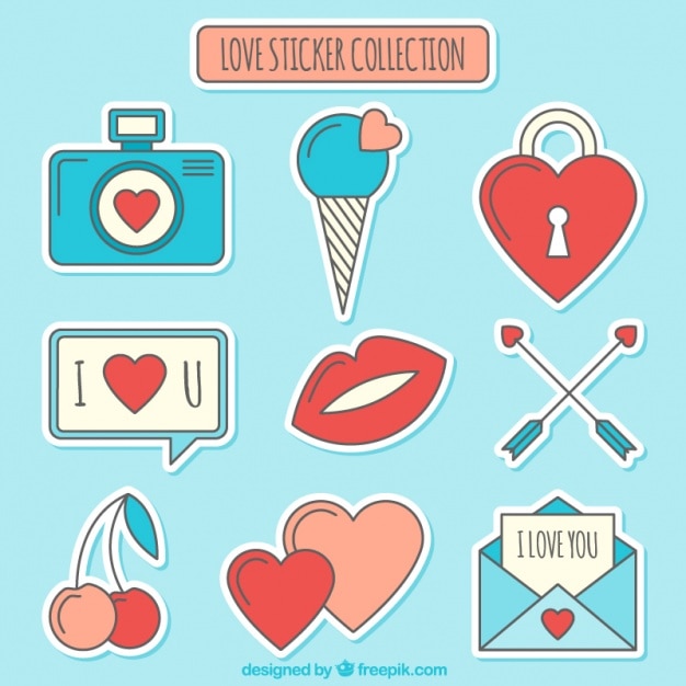 Free Vector love stickers collection in flat design