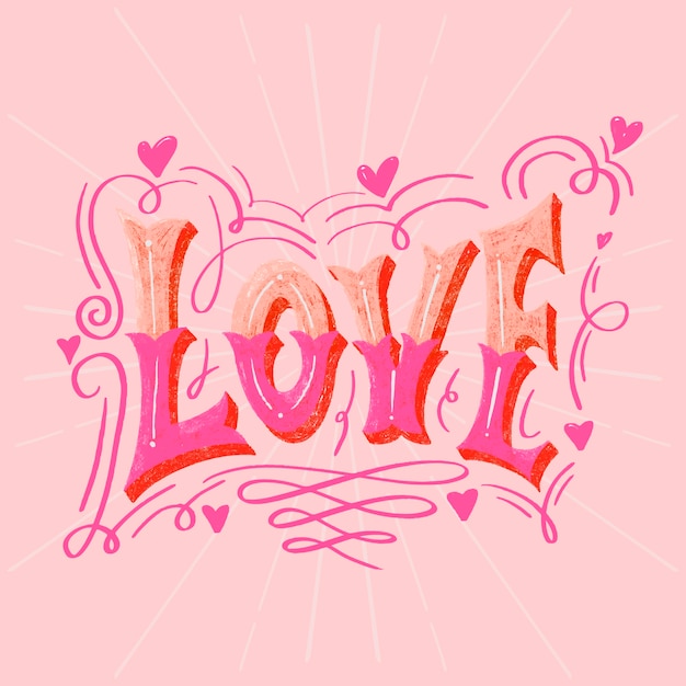 Free vector love surrounded by fancy shadows lettering