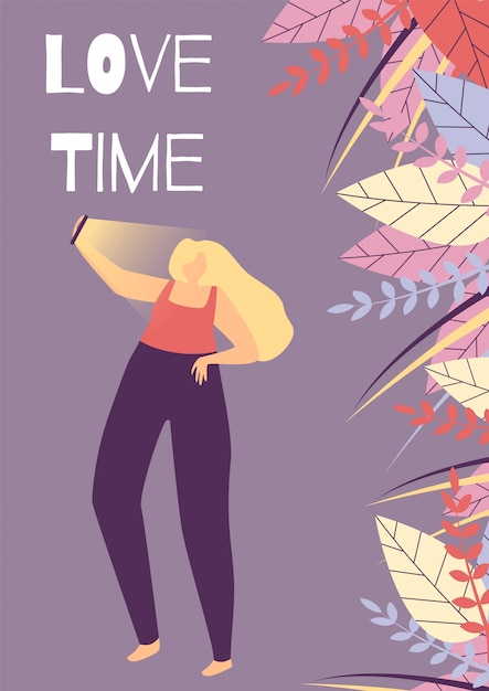 Love Time Flat Cartoon Woman Motivational Banner