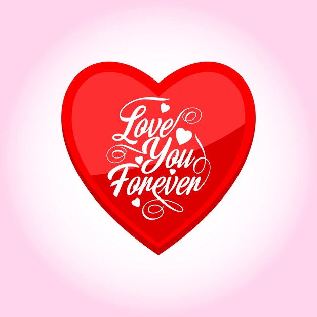 Love you forever with pink background and red heart