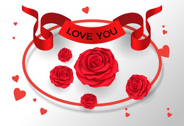 Love you lettering on ribbon with roses