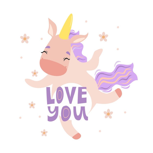 Free Vector love you unicorn postcard