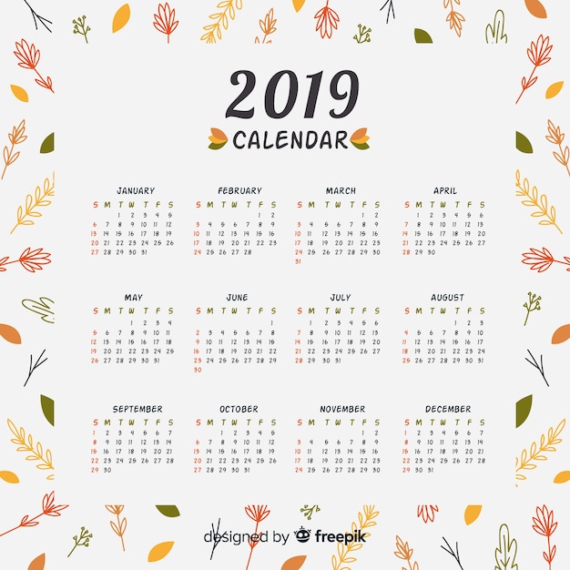 Lovely 2019 calendar template with floral style