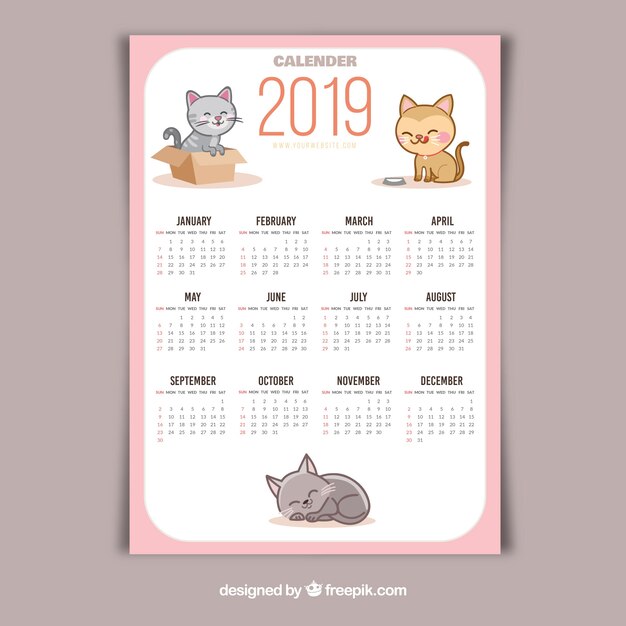 Lovely 2019 calendar with flat design