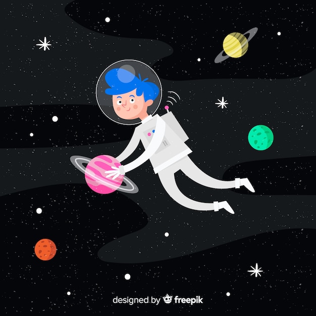 Free Vector lovely astronaut character with flat design