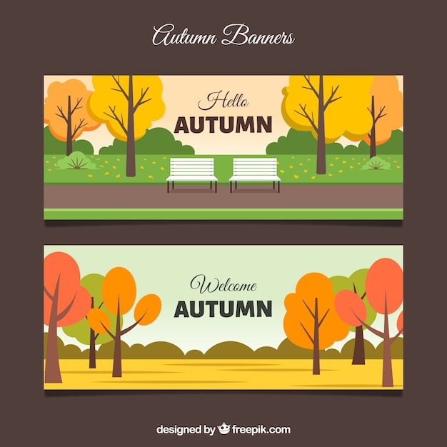 Lovely autumn banners with flat design