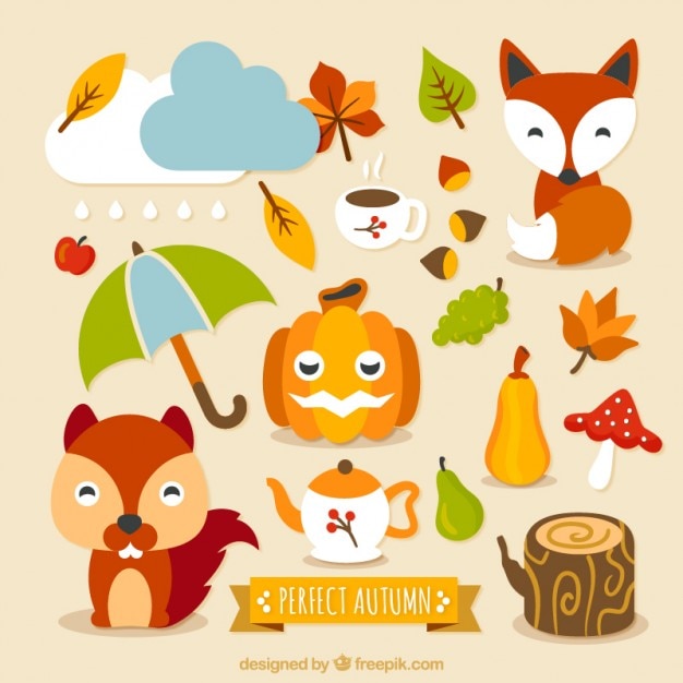 Free Vector lovely autumn characters and elements