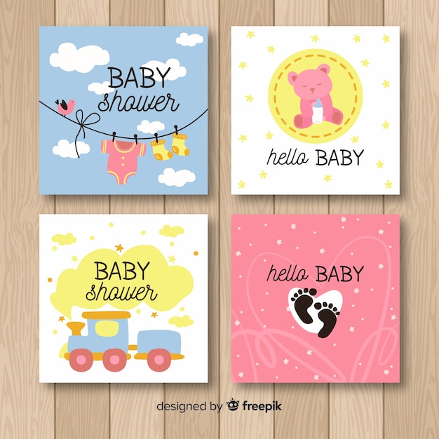 Lovely baby shower card collection with flat design