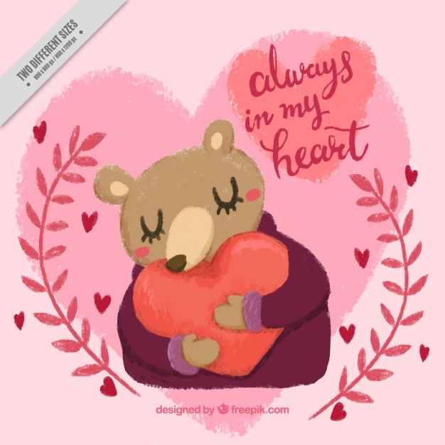 Free Vector lovely bear background embracing a heart